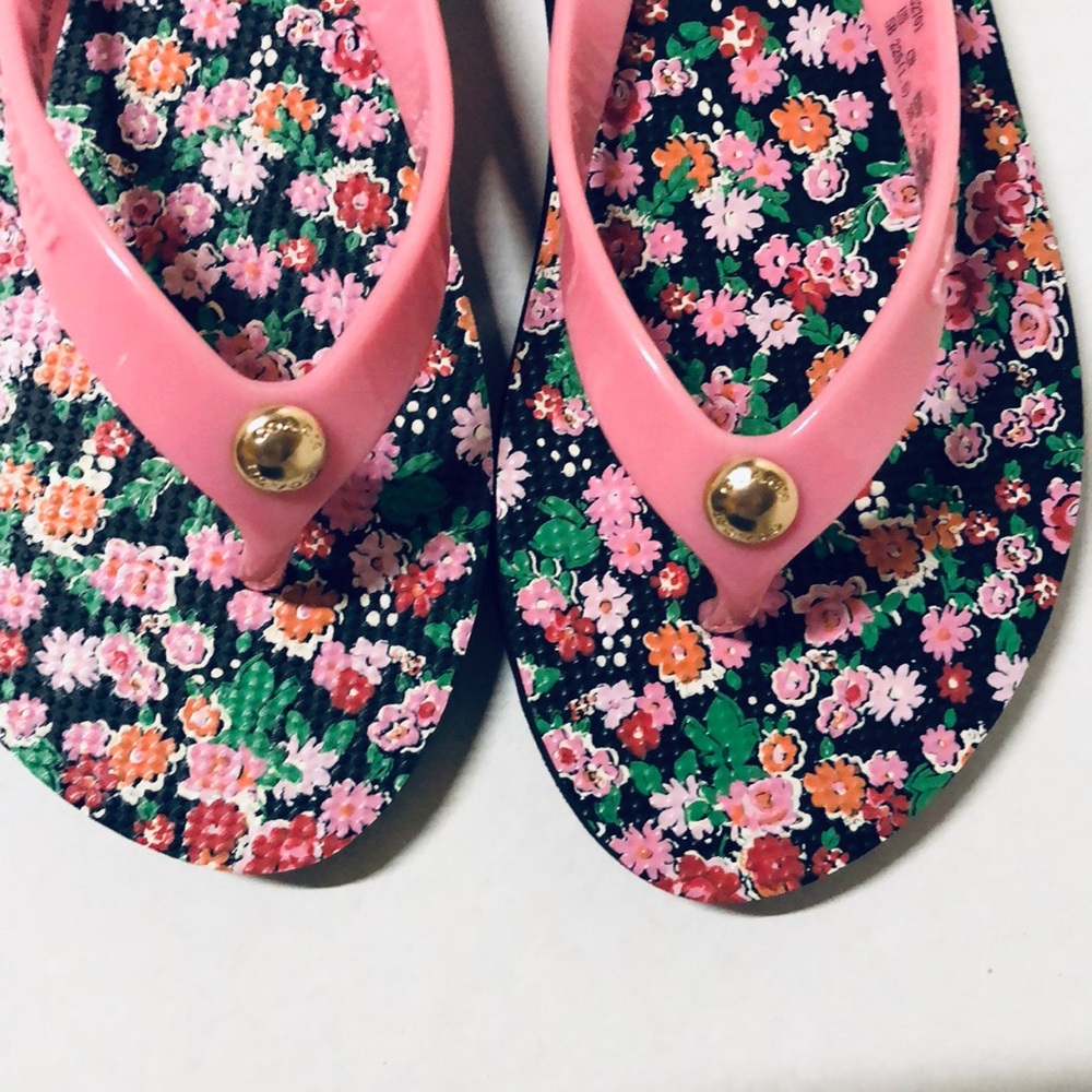 NWT Coach pink and black floral flip flops - Picture 3 of 7